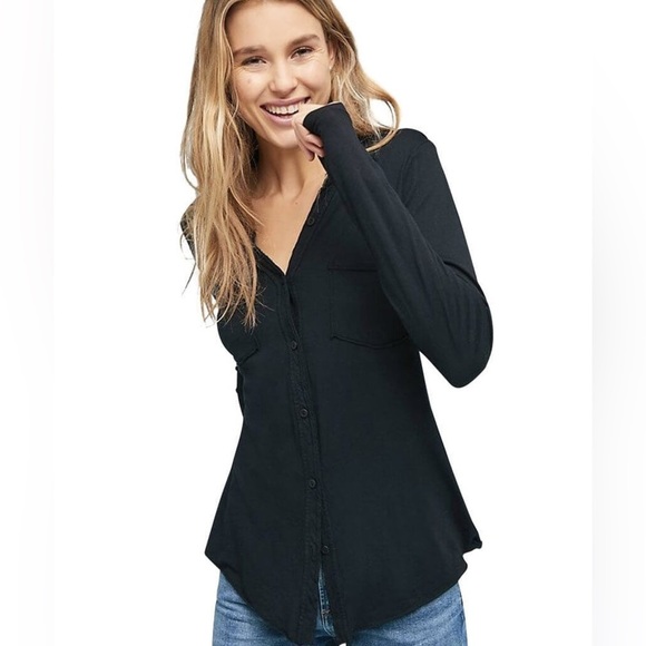 Anthropologie Tops - ANTHROPOLOGIE Michael Star Button-up Sheer Long Sleeve Shirt in Black size 1